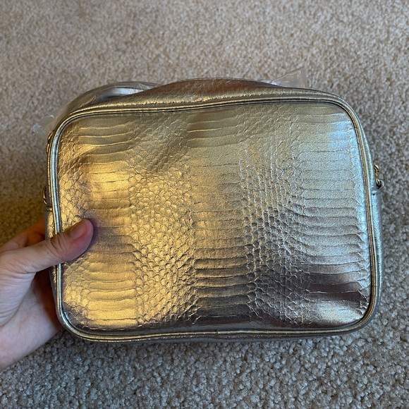 Victoria’s Secret Metallic Silver Snakeskin Crossbody Purse Gold Link Chain - Picture 3 of 5